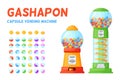 Gachapon capsule machines with bubblegum toy plastic container, vending machine dispense chewing bubble gum caramel ball