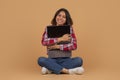 Emotional middle eastern woman hugging laptop with black screen Royalty Free Stock Photo