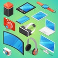 Gadget digital device with display of laptop or tablet and camera isometric illustration set of electronic equipment Royalty Free Stock Photo