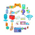 Gadget for entertainment icons set, cartoon style Royalty Free Stock Photo