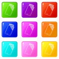 Gadget in glued reparation icons set 9 color collection