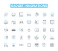 Gadget innovations linear icons set. Smartwatch, Augmented, Virtual, Automated, Intelligent, Wearables, Nanotechnology