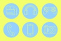 Gadget minimal icons yellow on blue. Hand-drawn illustration