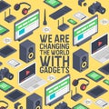 Gadget seamless pattern vector digital device with display of laptop tablet camera isometric illustration backdrop of Royalty Free Stock Photo