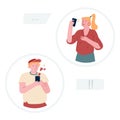 Gadgets Addiction Concept. Young Woman Making Selfie on Smartphone, Teenage Boy Love Chatting or Virtual Dating