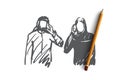 Gadgets, businessman, Muslim, Islam, Arab concept. Hand drawn isolated vector.