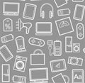 Gadgets and consumer electronics, grey background, seamless, linear pattern. Royalty Free Stock Photo