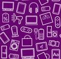 Gadgets and consumer electronics, purple background, seamless, linear pattern. Royalty Free Stock Photo