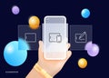 Gadgets for drawing line icon. Design, tablet, touchpad, graphics editor, smartphone. Glassmorphism. UI phone app screen. Vector