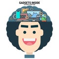 Gadgets INSIDE my brain - flat design vector illustration