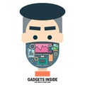 Gadgets INSIDE my face - flat design vector illustration