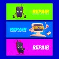 Gadgets repair service cartoon ad banners set