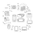 Gadgets web banner. Electronic devices. Infographics with linear icons on white background. Creative idea concept. Isolated Royalty Free Stock Photo