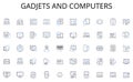 Gadjets and computers line icons collection. Profit, Revenue, Earnings, Income, Gain, Return, Margin vector and linear