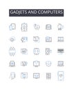 Gadjets and computers line icons collection. Synergy, Coordination, Partnership, Teamwork, Groupwork, Joint effort