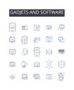 Gadjets and software line icons collection. Devices, Tools, Appliances, Programs, Applications, Utilities, Platforms