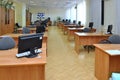 Interior of an empty computer class in school