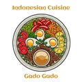 Gado-gado is a typical Indonesian salad containing boiled vegetables and potatoes, boiled eggs, fried tofu tempeh and lontong,