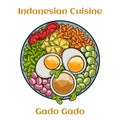 Gado-gado is a typical Indonesian salad containing boiled vegetables and potatoes, boiled eggs, fried tofu tempeh and lontong,