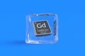Gadolinium Gd chemical element of periodic table in ice cube. Symbol of chemistry element