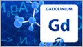 Gadolinium Gd, chemical element sign. 3D rendering isolated on white background. Gadolinium chemical 64 element for science