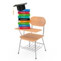 Gaduation Hat with Stack of Coloured School Books over Wooden Le Royalty Free Stock Photo