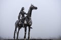 The Gaelic Chieftain Sculpture Surrounded by Fog in County Roscommon in Ireland