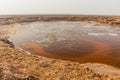 Gaet'ale Pond in Danakil depression, Ethiopia. Hypersaline lake with bubbling ga Royalty Free Stock Photo