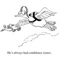 Gag Cartoon of a Bird With Confidence Issues.