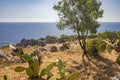 The beautiful panorama on the blue sea, from the rocky cliff of Salento.