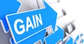 Gain - Label on Blue Pointer. 3D. Royalty Free Stock Photo