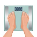 Gain weight concept. Fat female foot on scale. Vector