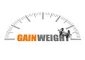 Gain weight text with dumbbell and weight scale