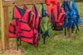 Gainesville, Georgia/USA-10/5/19 Life vests at the Don Carter state park Royalty Free Stock Photo