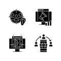 Gaining digital proficiency black glyph icons set on white space