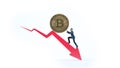 Bitcoin arrow down for increasing value and businessman.