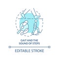 Gait and sound of steps turquoise concept icon