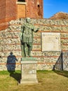 Gaius Julius Caesar Statue at Porta Palatina Gate. Piazza Cesare Augusto square. Turin, Piedmont, Italy