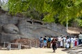 The Gal Vihara at Polonnaruwa in Sri Lanka which includes a standing and a reclining Buddha statue Royalty Free Stock Photo