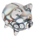 Gala (GALA) Clear Glass piggy bank with decreasing piles of crypto coins.