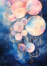 Galactic Dreams: A Colorful Universe of Balloons, Moons, and Man