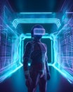 Galactic Explorer - A Man Embracing VR in a Futuristic Space