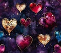 Galactic Hearts on a Purple Background
