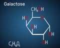 Galactose, alpha-D-galactopyranose, milk sugar molecule. Cyclic form. Structural chemical formula on the dark blue background Royalty Free Stock Photo