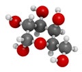 Galactose sugar molecule. Present in milk and dairy products. Atoms are represented as spheres with conventional color coding: