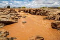 Galana river in Kenya, blue sky Royalty Free Stock Photo