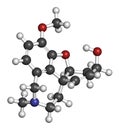 Galantamine alkaloid molecule. Found in Caucasian snowdrop, used in treatment of Alzheimer\'s disease. 3D rendering. Atoms are