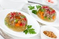 Galantine with beef and vegetables, beautiful decoration aspic f Royalty Free Stock Photo