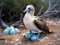 Galapagos Blue Footed Booby and eggs