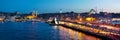 Galata Bridge Eminonu district and Golden Horn at night, istanbul - Turkey Royalty Free Stock Photo